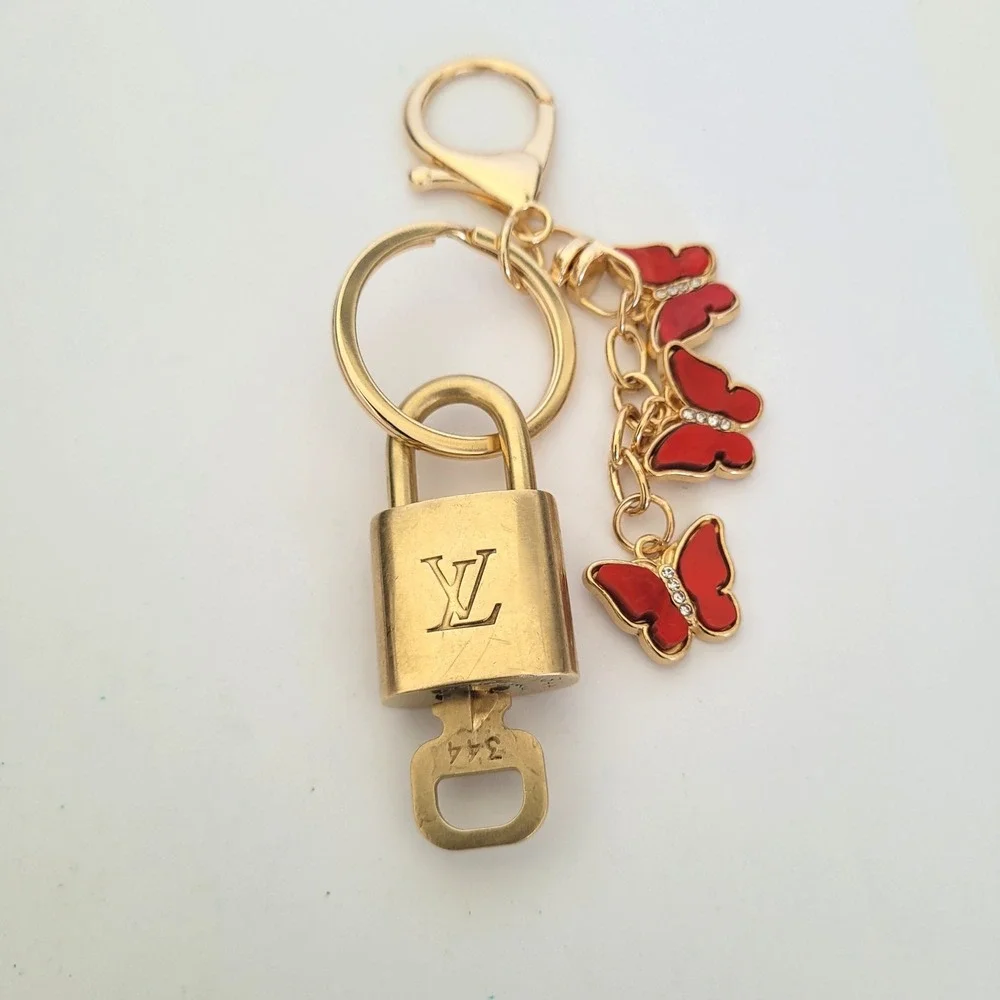 Louis Vuitton Gold Padlock Key 344 Red Butterfly Bag Charm Keychain